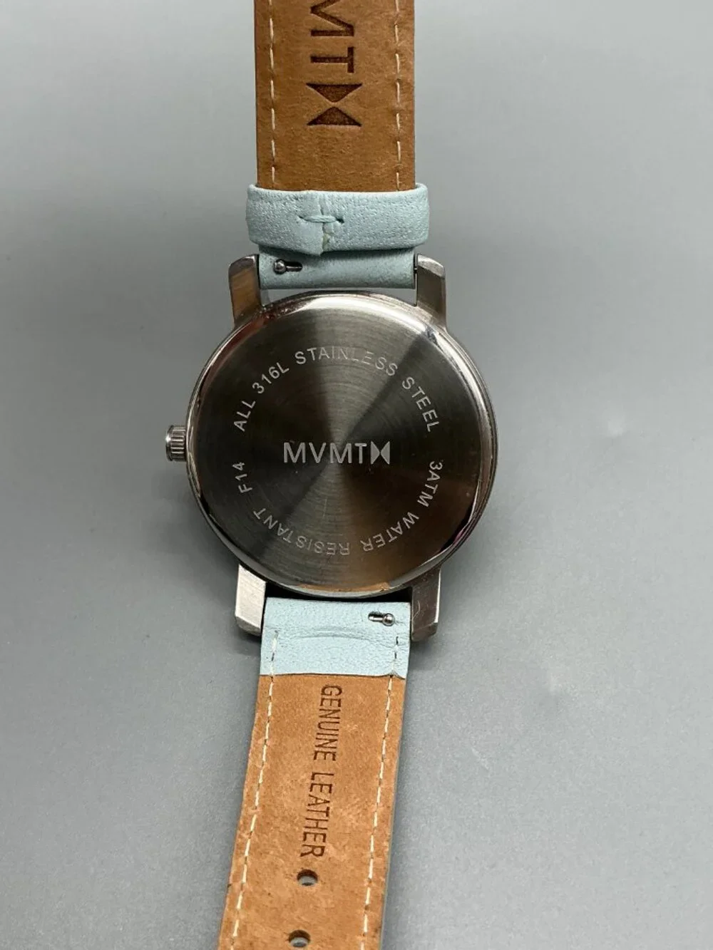 MVMT Skyline Womens Watch 38mm Silver Tone Blue Leather Band New Battery